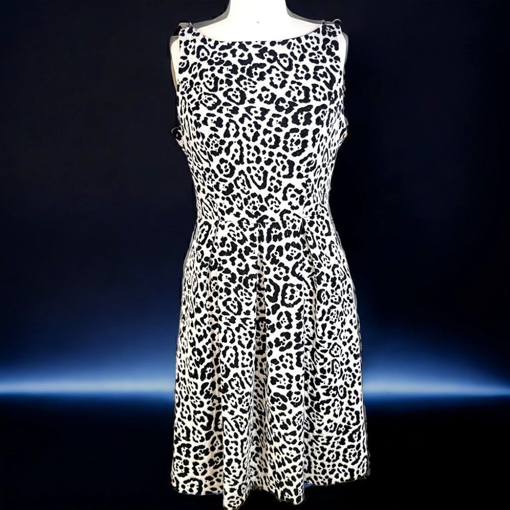 Black & white Jaguar print sleeveless wool-feel dress